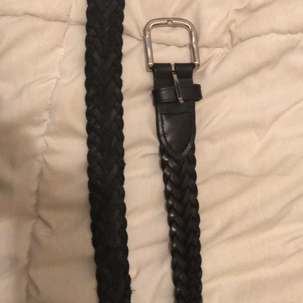 Black leather braided belt